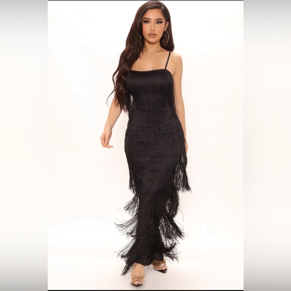 Black Fringe Maxi Dress